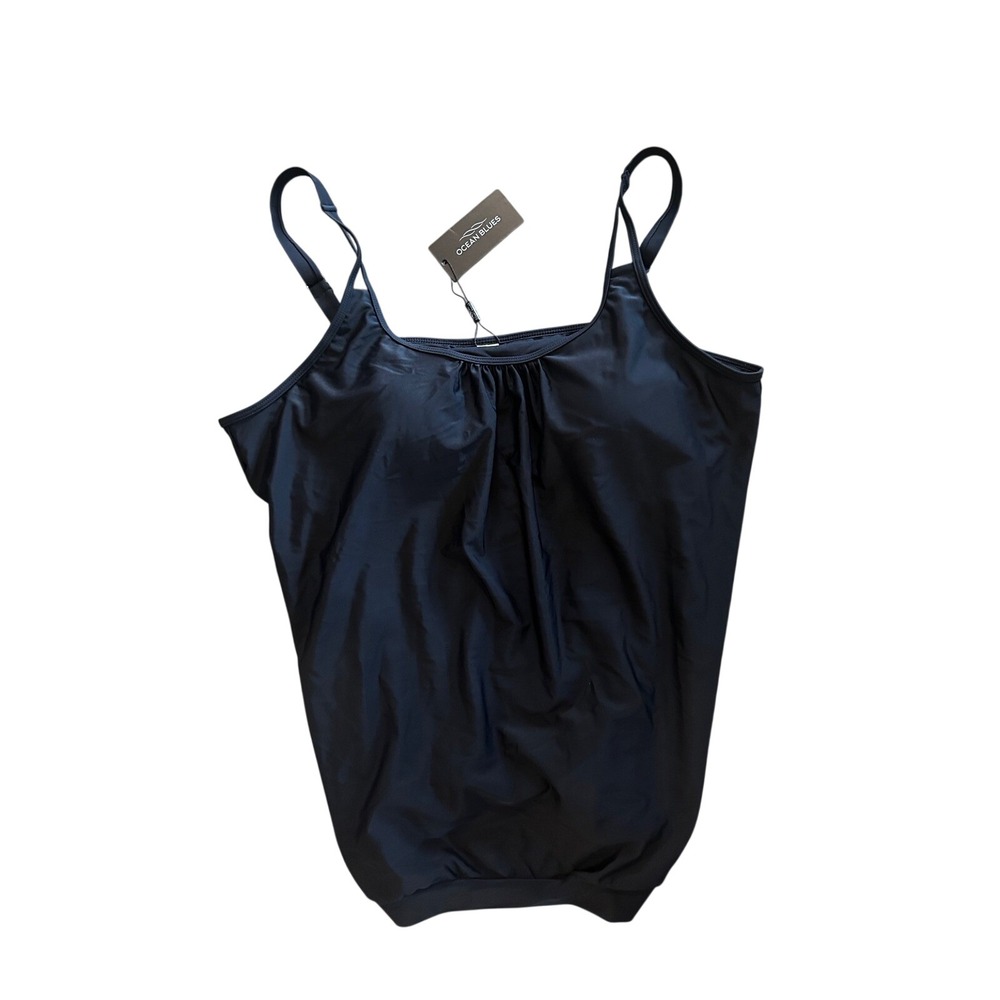 Ocean Blues Womens Black Blouson Tankini Top Adjustable Straps XL BU3268-800 NEW